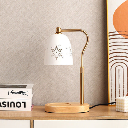 Modern Minimalist Iron & Wood Oval Base Cone Shade 1-Light Melting Wax Table Lamp for Bedroom & Living Room