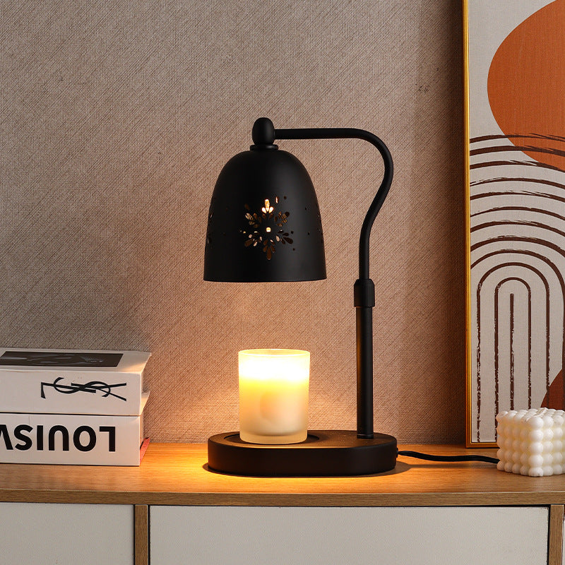 Modern Minimalist Iron & Wood Oval Base Cone Shade 1-Light Melting Wax Table Lamp for Bedroom & Living Room