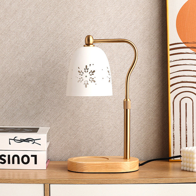 Modern Minimalist Iron & Wood Oval Base Cone Shade 1-Light Melting Wax Table Lamp for Bedroom & Living Room