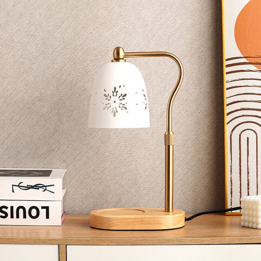 Modern Minimalist Iron & Wood Oval Base Cone Shade 1-Light Melting Wax Table Lamp for Bedroom & Living Room