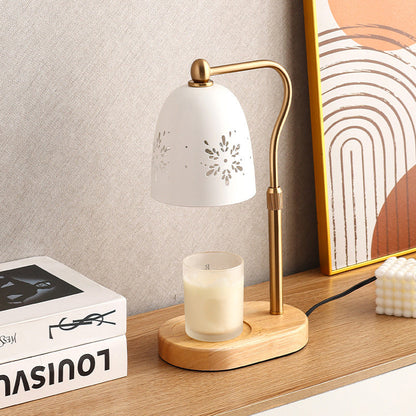 Modern Minimalist Iron & Wood Oval Base Cone Shade 1-Light Melting Wax Table Lamp for Bedroom & Living Room