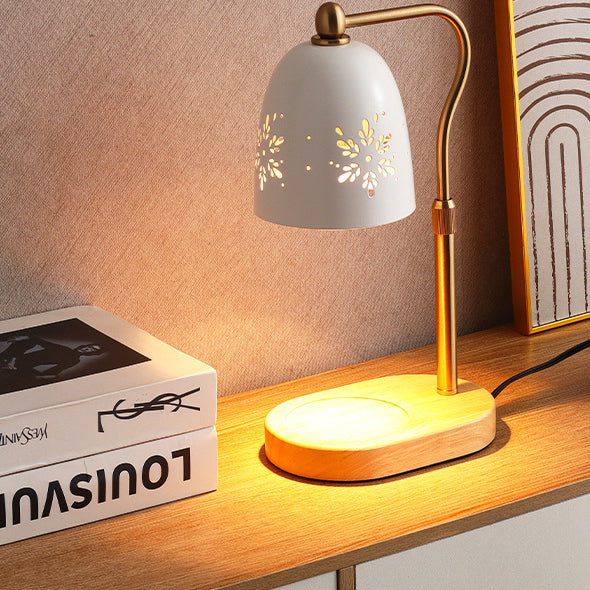 Modern Minimalist Iron & Wood Oval Base Cone Shade 1-Light Melting Wax Table Lamp for Bedroom & Living Room