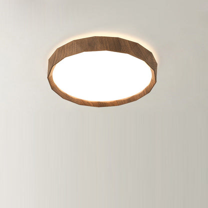 مصباح سقف LED دائري هندسي مصنوع من خشب المطاط والأكريليك بتصميم عصري بسيط لغرفة النوم وغرفة المعيشة