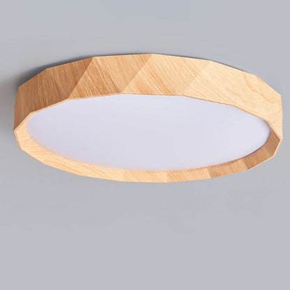 مصباح سقف LED دائري هندسي مصنوع من خشب المطاط والأكريليك بتصميم عصري بسيط لغرفة النوم وغرفة المعيشة