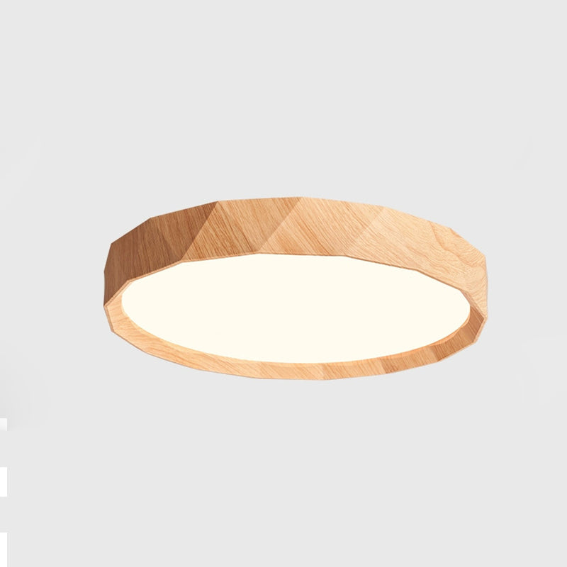 مصباح سقف LED دائري هندسي مصنوع من خشب المطاط والأكريليك بتصميم عصري بسيط لغرفة النوم وغرفة المعيشة