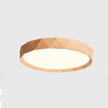 مصباح سقف LED دائري هندسي مصنوع من خشب المطاط والأكريليك بتصميم عصري بسيط لغرفة النوم وغرفة المعيشة