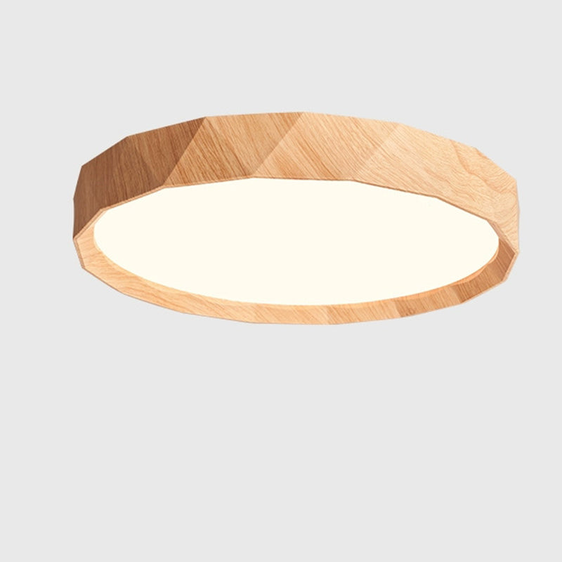مصباح سقف LED دائري هندسي مصنوع من خشب المطاط والأكريليك بتصميم عصري بسيط لغرفة النوم وغرفة المعيشة