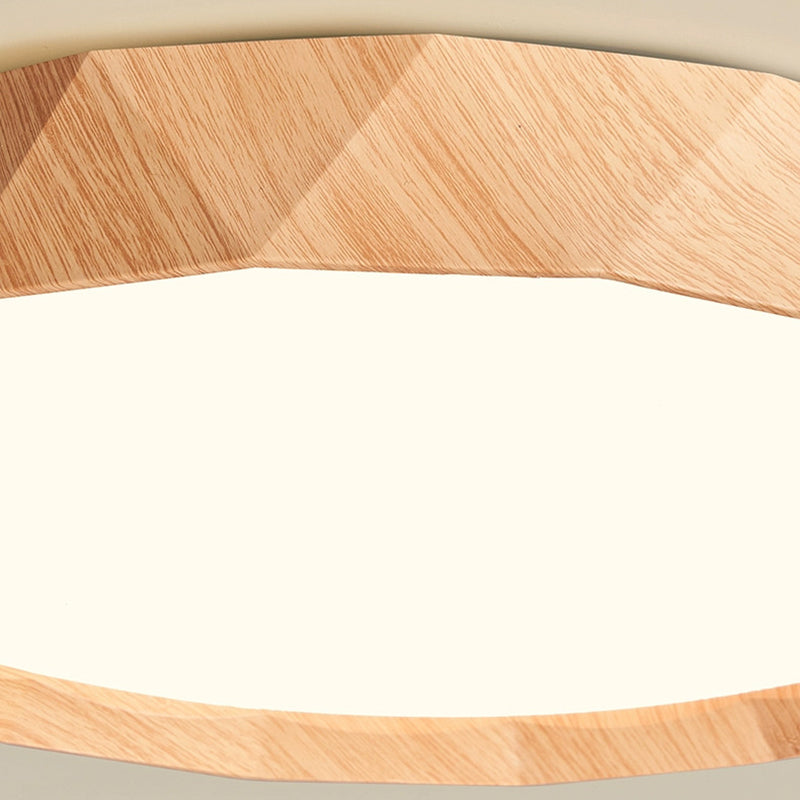 مصباح سقف LED دائري هندسي مصنوع من خشب المطاط والأكريليك بتصميم عصري بسيط لغرفة النوم وغرفة المعيشة