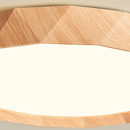مصباح سقف LED دائري هندسي مصنوع من خشب المطاط والأكريليك بتصميم عصري بسيط لغرفة النوم وغرفة المعيشة