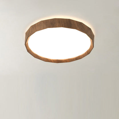 مصباح سقف LED دائري هندسي مصنوع من خشب المطاط والأكريليك بتصميم عصري بسيط لغرفة النوم وغرفة المعيشة