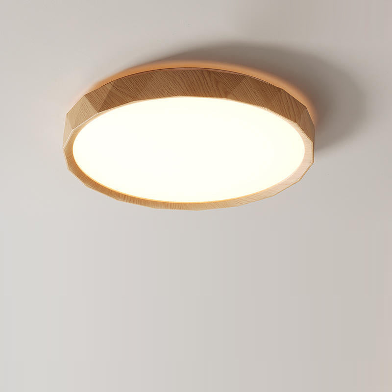 مصباح سقف LED دائري هندسي مصنوع من خشب المطاط والأكريليك بتصميم عصري بسيط لغرفة النوم وغرفة المعيشة