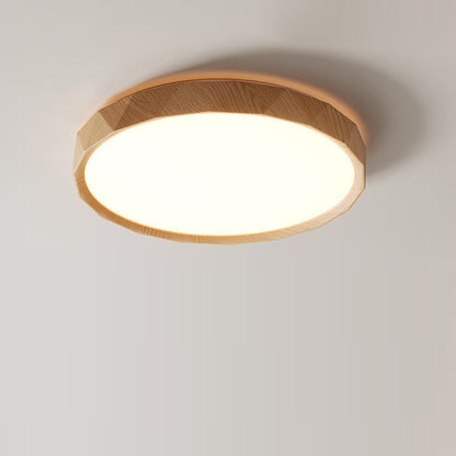 مصباح سقف LED دائري هندسي مصنوع من خشب المطاط والأكريليك بتصميم عصري بسيط لغرفة النوم وغرفة المعيشة