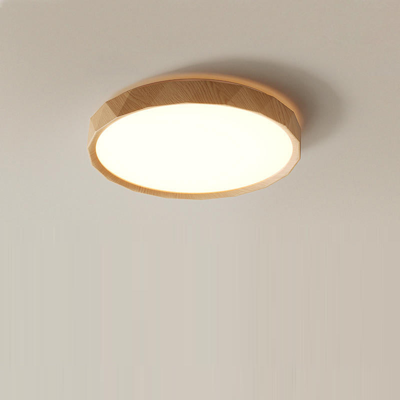 مصباح سقف LED دائري هندسي مصنوع من خشب المطاط والأكريليك بتصميم عصري بسيط لغرفة النوم وغرفة المعيشة