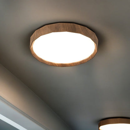 مصباح سقف LED دائري هندسي مصنوع من خشب المطاط والأكريليك بتصميم عصري بسيط لغرفة النوم وغرفة المعيشة