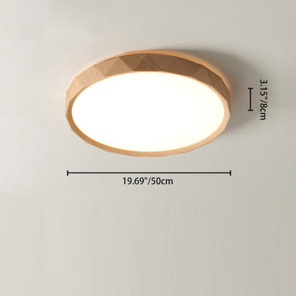 مصباح سقف LED دائري هندسي مصنوع من خشب المطاط والأكريليك بتصميم عصري بسيط لغرفة النوم وغرفة المعيشة