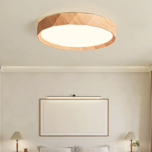 مصباح سقف LED دائري هندسي مصنوع من خشب المطاط والأكريليك بتصميم عصري بسيط لغرفة النوم وغرفة المعيشة