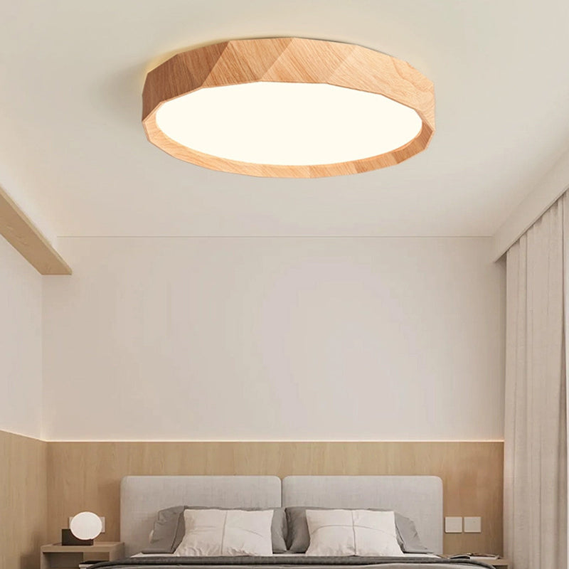 مصباح سقف LED دائري هندسي مصنوع من خشب المطاط والأكريليك بتصميم عصري بسيط لغرفة النوم وغرفة المعيشة