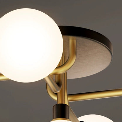 Contemporary Creative Brass & Glass Curved Round 5-Light Semi-Flush Mount Ceiling Light For Bedroom And Living Room