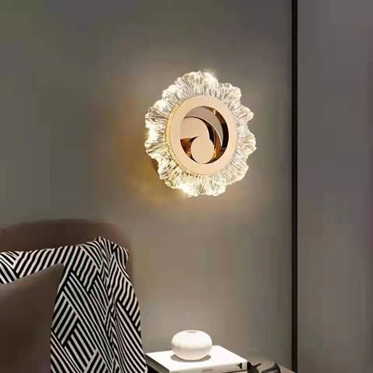 Contemporary Creative Metal & Acrylic Sunflower Round LED Wall Sconce Lamp For Bedroom And Living Room