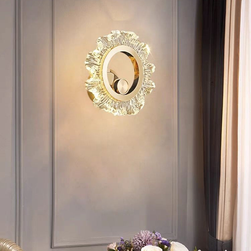 Contemporary Creative Metal & Acrylic Sunflower Round LED Wall Sconce Lamp For Bedroom And Living Room