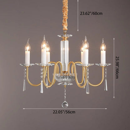 Traditional French Brass & Crystal Candle-Style 6/8/10-Light Chandelier For Bedroom, Living Room, Dining Room