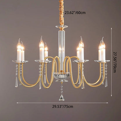 Traditional French Brass & Crystal Candle-Style 6/8/10-Light Chandelier For Bedroom, Living Room, Dining Room