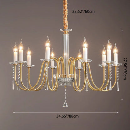 Traditional French Brass & Crystal Candle-Style 6/8/10-Light Chandelier For Bedroom, Living Room, Dining Room
