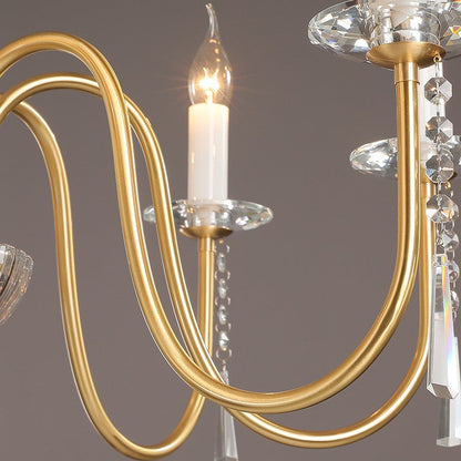 Traditional French Brass & Crystal Candle-Style 6/8/10-Light Chandelier For Bedroom, Living Room, Dining Room