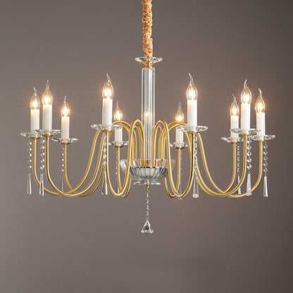 Traditional French Brass & Crystal Candle-Style 6/8/10-Light Chandelier For Bedroom, Living Room, Dining Room