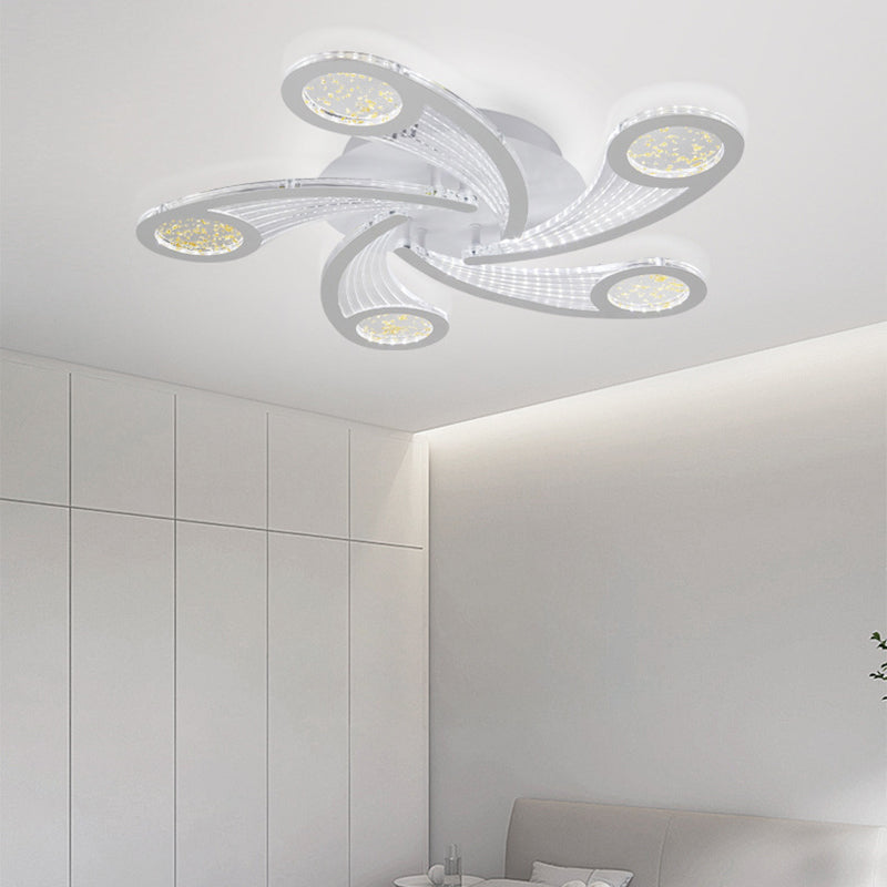 مصباح سقف دائري بتصميم طاحونة هوائية معدني وأكريليك معاصر إبداعي بإضاءة LED شبه مسطحة لغرفة النوم وغرفة المعيشة