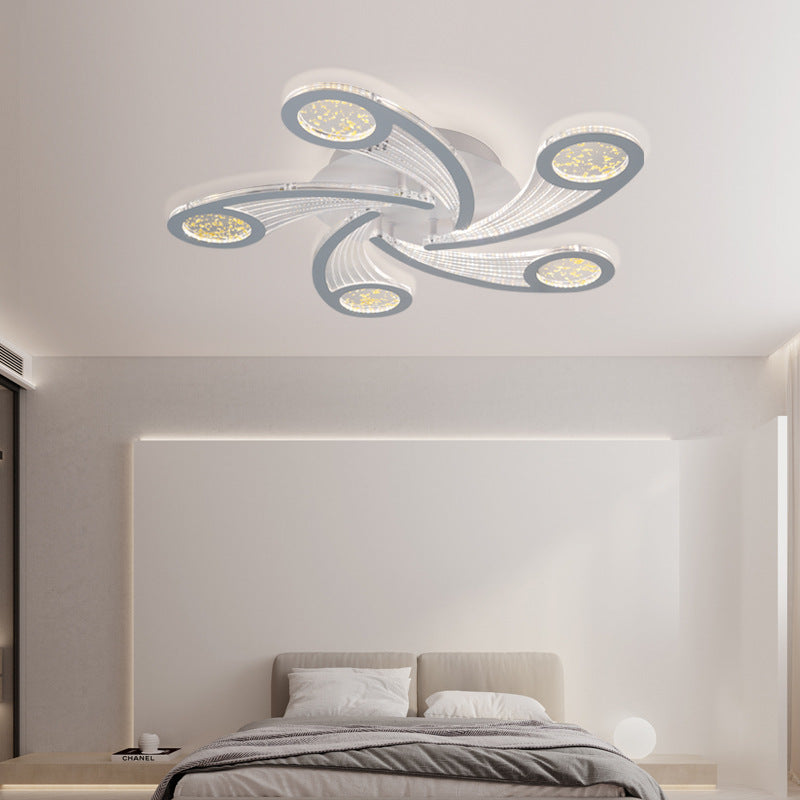 مصباح سقف دائري بتصميم طاحونة هوائية معدني وأكريليك معاصر إبداعي بإضاءة LED شبه مسطحة لغرفة النوم وغرفة المعيشة