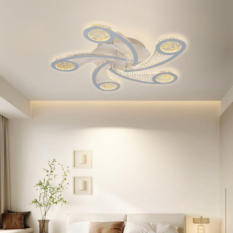مصباح سقف دائري بتصميم طاحونة هوائية معدني وأكريليك معاصر إبداعي بإضاءة LED شبه مسطحة لغرفة النوم وغرفة المعيشة