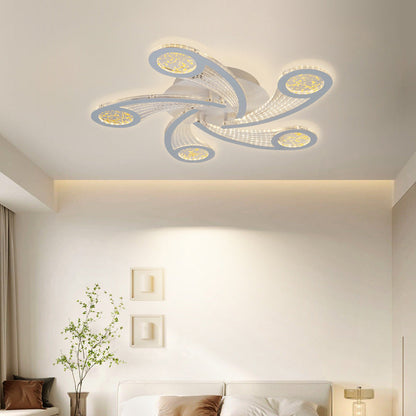 مصباح سقف دائري بتصميم طاحونة هوائية معدني وأكريليك معاصر إبداعي بإضاءة LED شبه مسطحة لغرفة النوم وغرفة المعيشة
