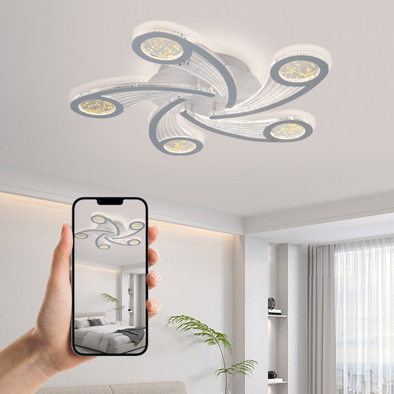 مصباح سقف دائري بتصميم طاحونة هوائية معدني وأكريليك معاصر إبداعي بإضاءة LED شبه مسطحة لغرفة النوم وغرفة المعيشة