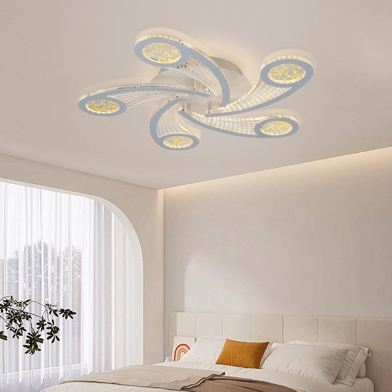 مصباح سقف دائري بتصميم طاحونة هوائية معدني وأكريليك معاصر إبداعي بإضاءة LED شبه مسطحة لغرفة النوم وغرفة المعيشة