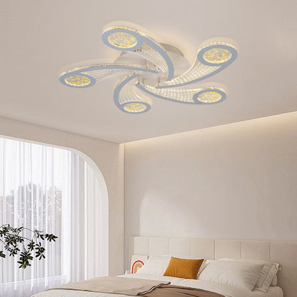 مصباح سقف دائري بتصميم طاحونة هوائية معدني وأكريليك معاصر إبداعي بإضاءة LED شبه مسطحة لغرفة النوم وغرفة المعيشة