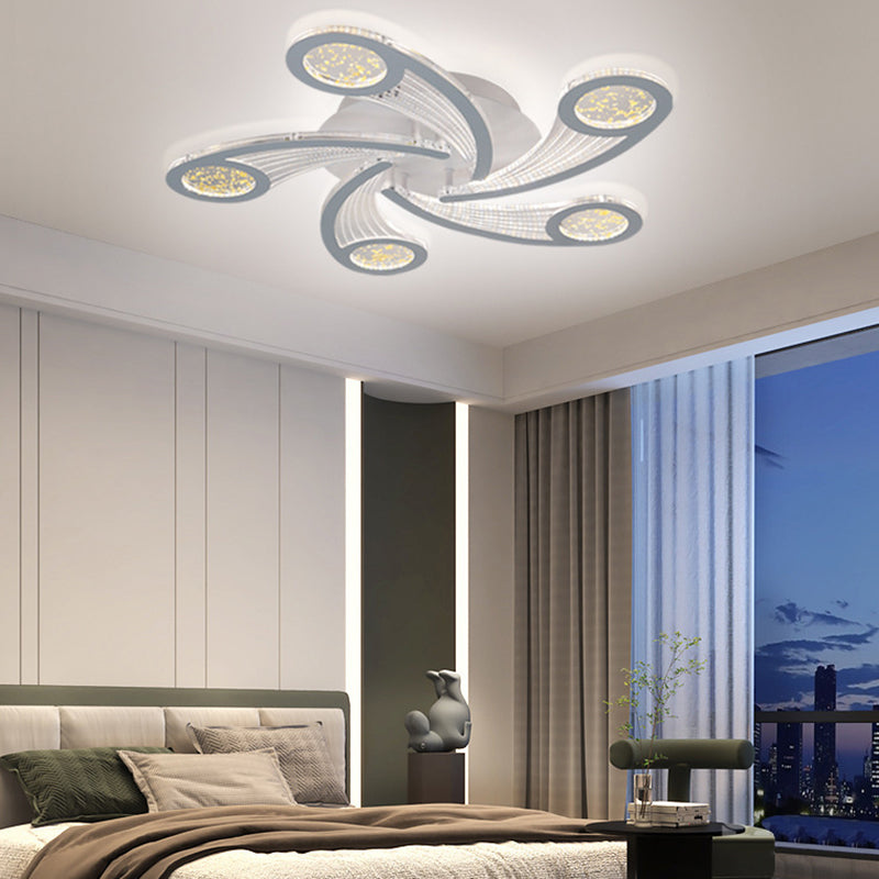مصباح سقف دائري بتصميم طاحونة هوائية معدني وأكريليك معاصر إبداعي بإضاءة LED شبه مسطحة لغرفة النوم وغرفة المعيشة