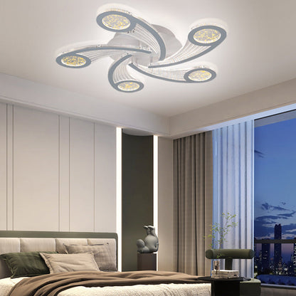 مصباح سقف دائري بتصميم طاحونة هوائية معدني وأكريليك معاصر إبداعي بإضاءة LED شبه مسطحة لغرفة النوم وغرفة المعيشة