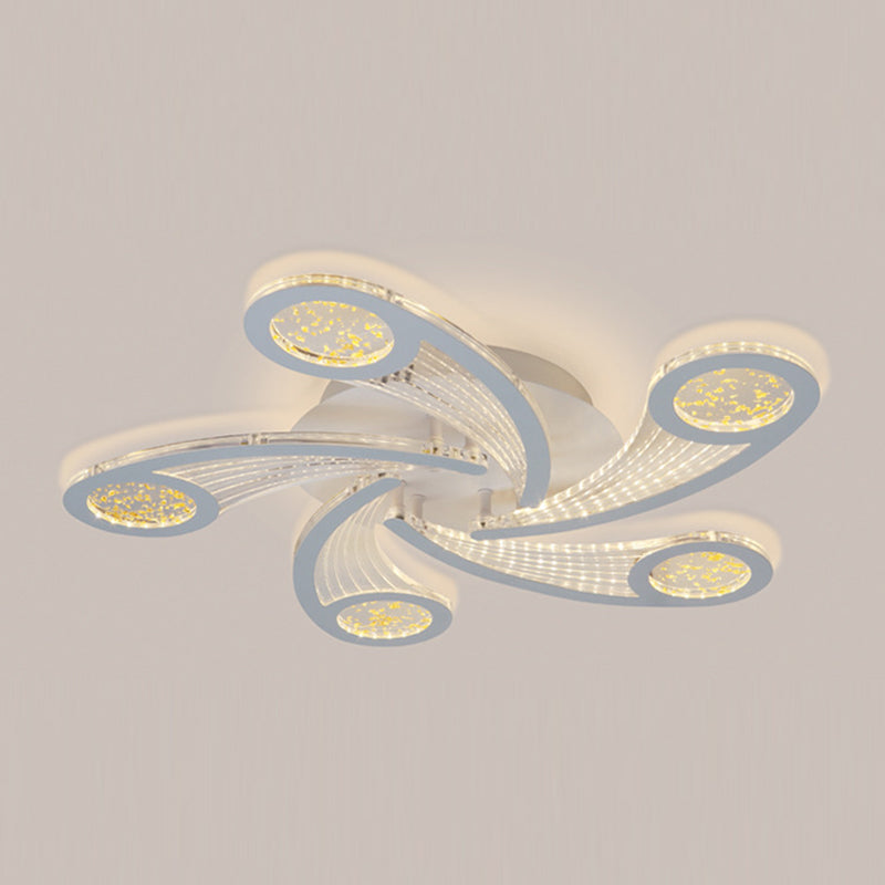 مصباح سقف دائري بتصميم طاحونة هوائية معدني وأكريليك معاصر إبداعي بإضاءة LED شبه مسطحة لغرفة النوم وغرفة المعيشة