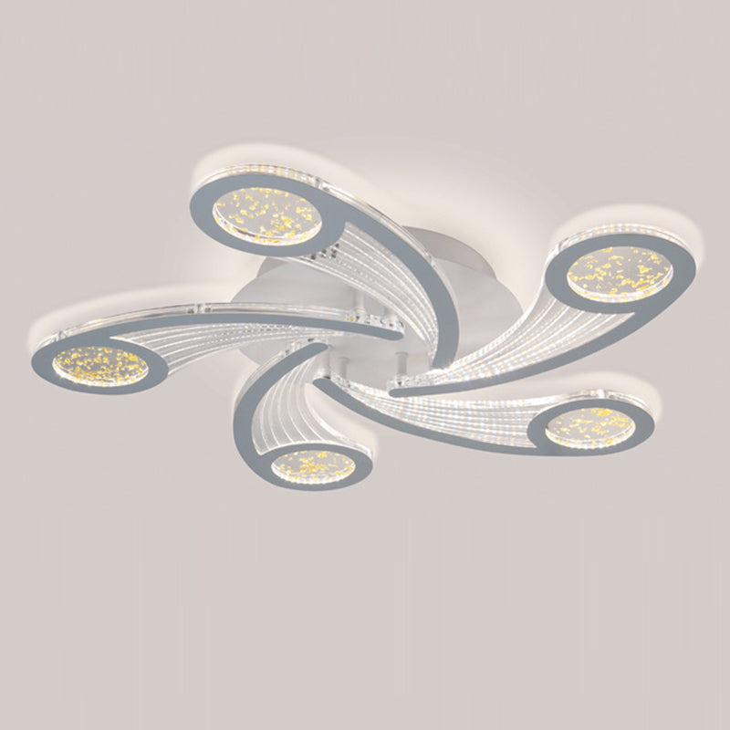 مصباح سقف دائري بتصميم طاحونة هوائية معدني وأكريليك معاصر إبداعي بإضاءة LED شبه مسطحة لغرفة النوم وغرفة المعيشة