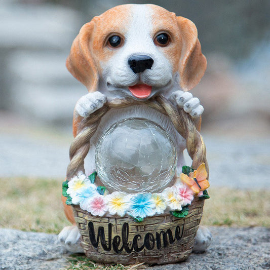 Contemporary Creative Resin Dog-Shaped LED Solar Waterproof Outdoor Light For Garden, Yard & Patio