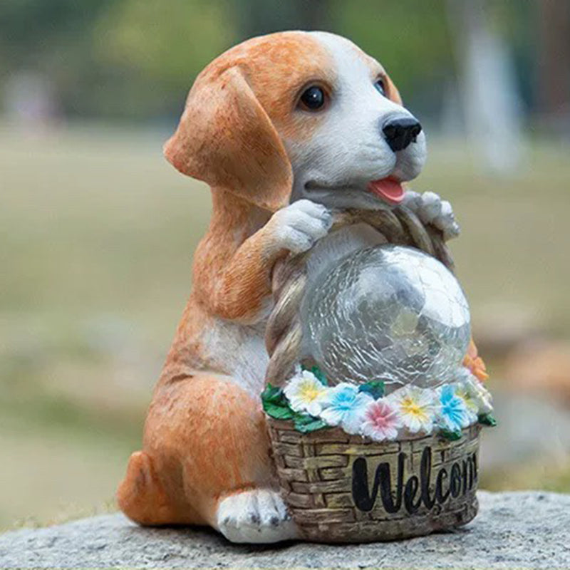 Contemporary Creative Resin Dog-Shaped LED Solar Waterproof Outdoor Light For Garden, Yard & Patio