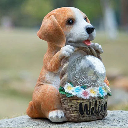 Contemporary Creative Resin Dog-Shaped LED Solar Waterproof Outdoor Light For Garden, Yard & Patio