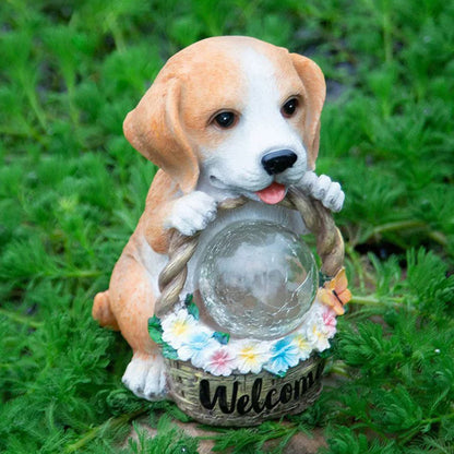 Contemporary Creative Resin Dog-Shaped LED Solar Waterproof Outdoor Light For Garden, Yard & Patio