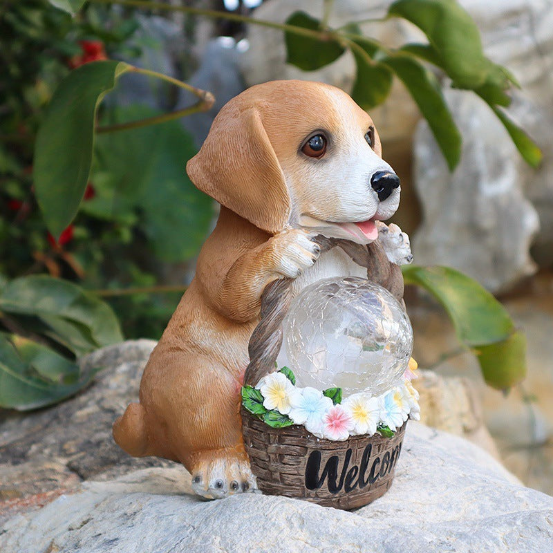Contemporary Creative Resin Dog-Shaped LED Solar Waterproof Outdoor Light For Garden, Yard & Patio