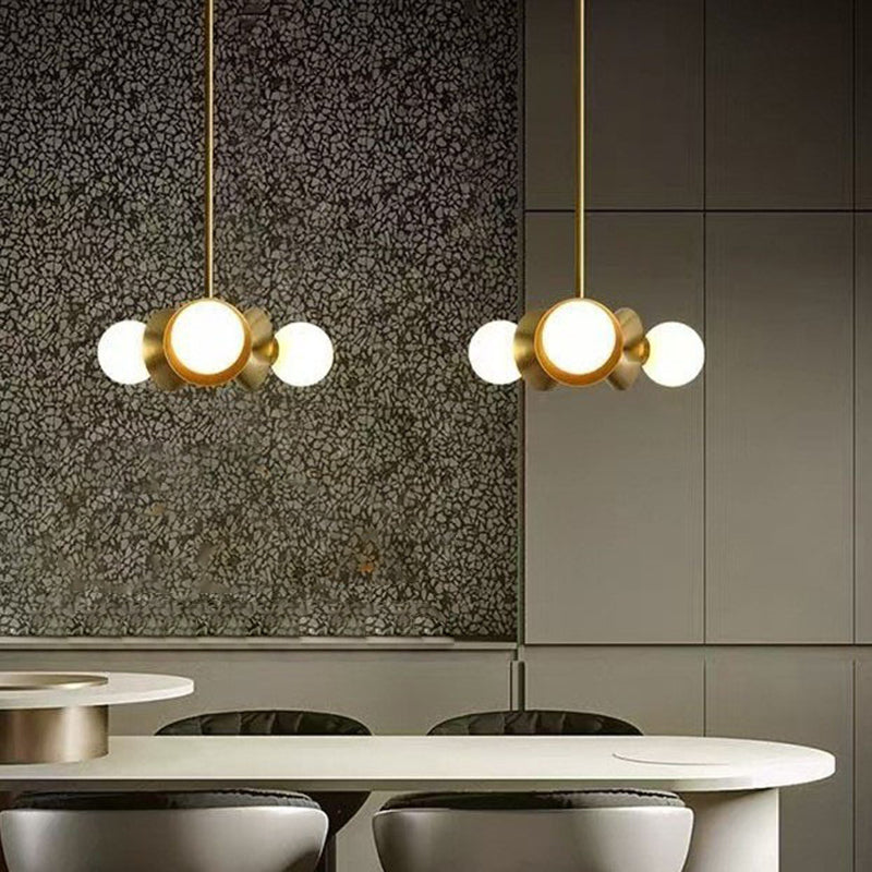 Contemporary Nordic Brass & Glass Round 3-Light Chandelier For Bedroom, Living Room, And Dining Room