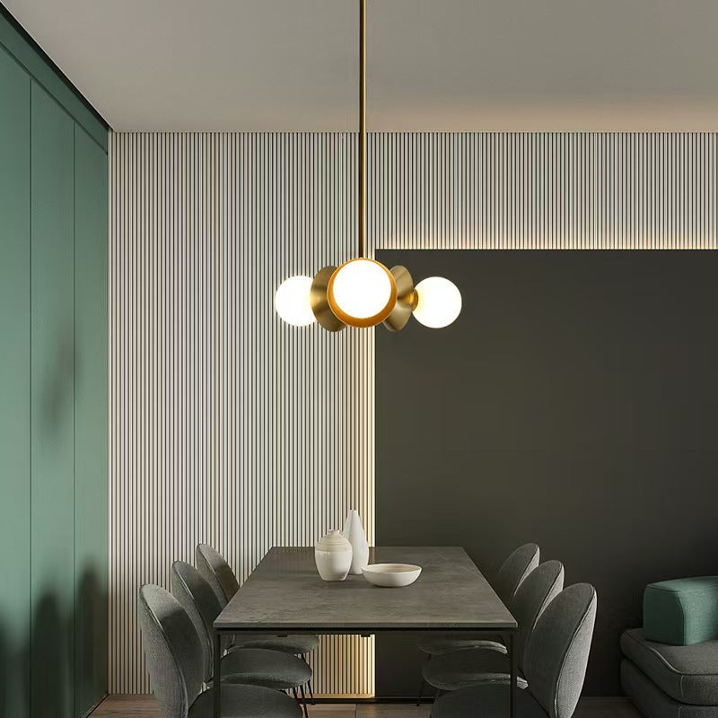 Contemporary Nordic Brass & Glass Round 3-Light Chandelier For Bedroom, Living Room, And Dining Room