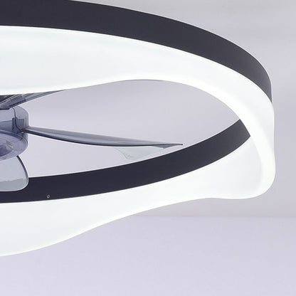 Modern Minimalist Iron & Aluminum Round LED Flush Mount Ceiling Fan Light For Bedroom And Living Room