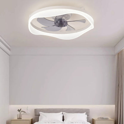 Modern Minimalist Iron & Aluminum Round LED Flush Mount Ceiling Fan Light For Bedroom And Living Room