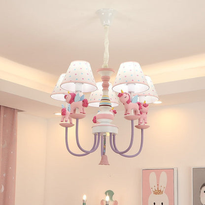 Contemporary Creative Iron & Resin Round Tapered 5-Light Unicorn Chandelier For Kids Bedroom And Living Room